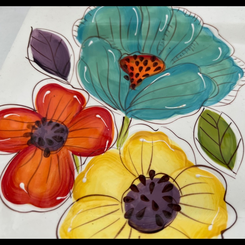 Pier 1 Imports Brittany 9" Plate Flowers Vibrant Blue Yellow Orange Floral